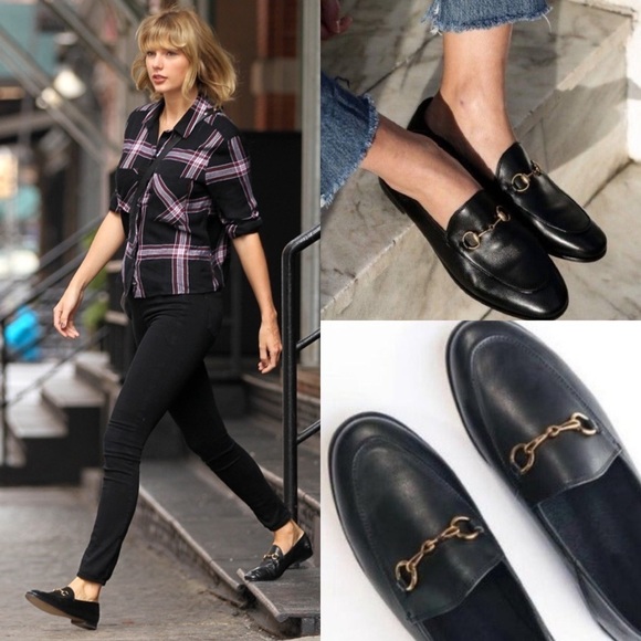GUCCI Brixton Horsebit Black Leather Foldable Mules Blogger Favorite Loafers 36